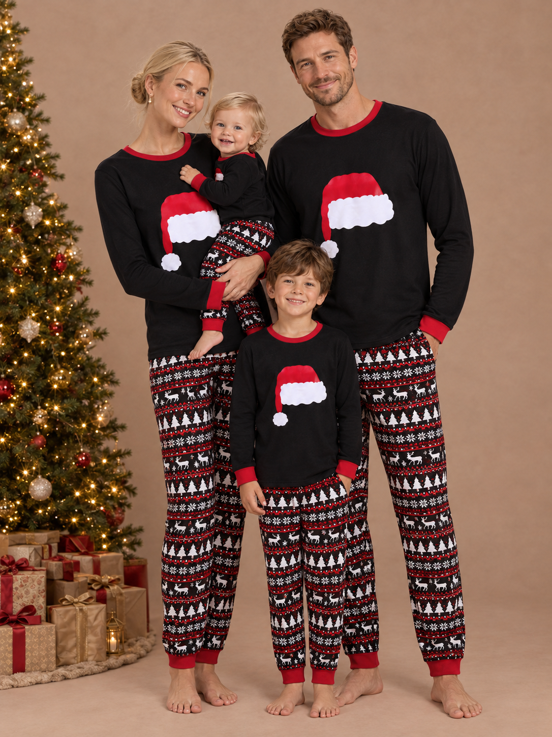 Santa Hat Matching Family Christmas Pajamas – family photoshoot