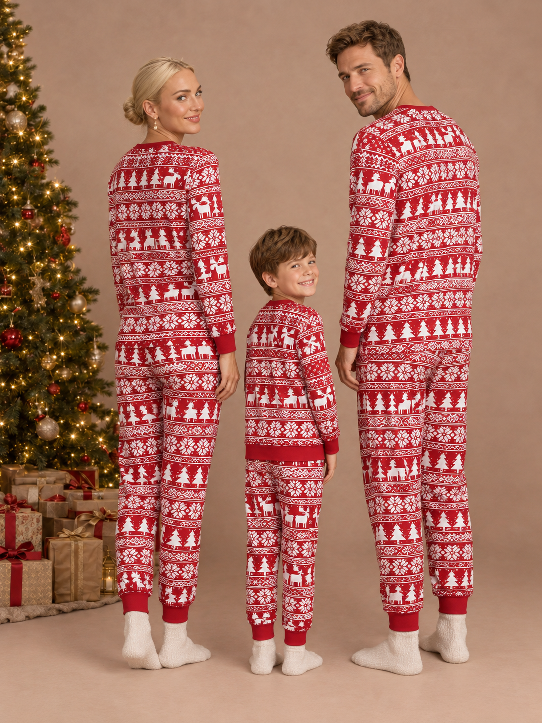 Matching family Christmas pajamas back view