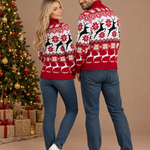 Couples Christmas Reindeer Jacquard Turtleneck Sweater – back view