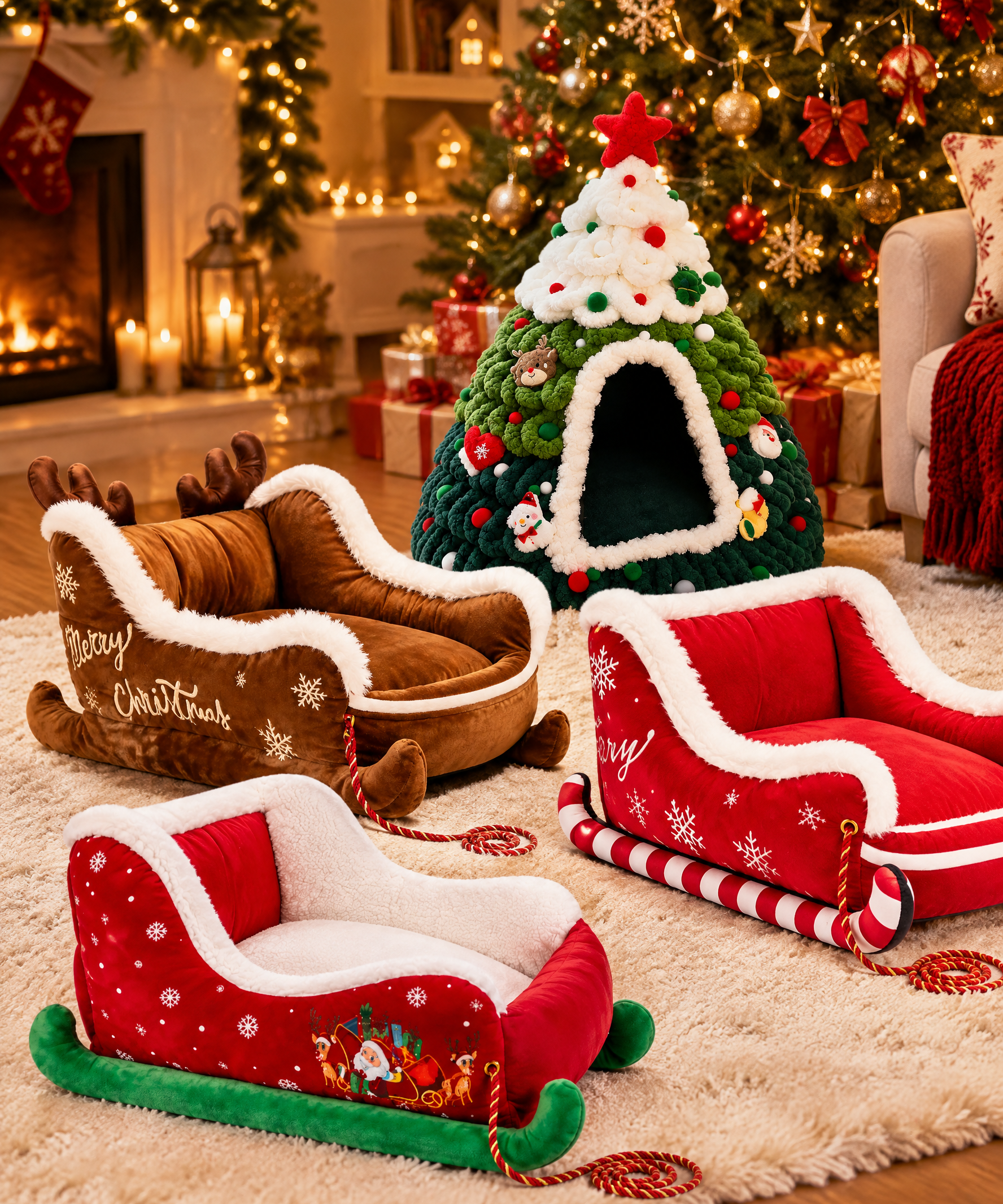 Santa’s Sleigh Pet Bed – all 4 Christmas designs