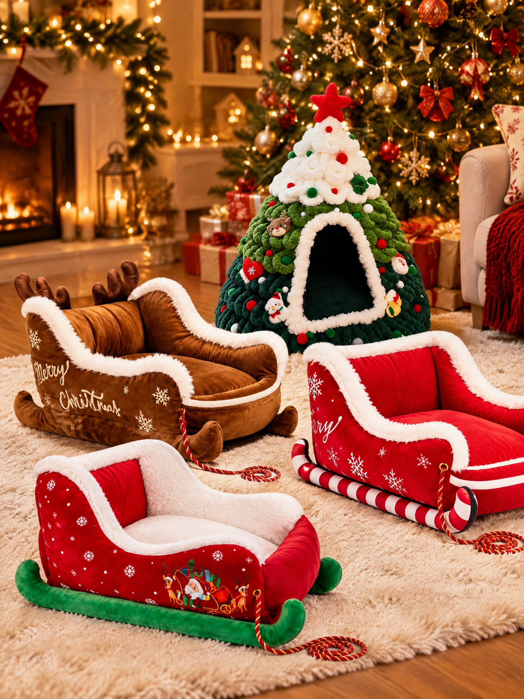 Santa’s Sleigh Pet Bed – all 4 Christmas designs